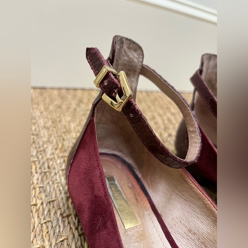 Louise et Cie Burgundy Suede Ballet Flats with Textured Leather Ankle Strap - Picture 12 of 16